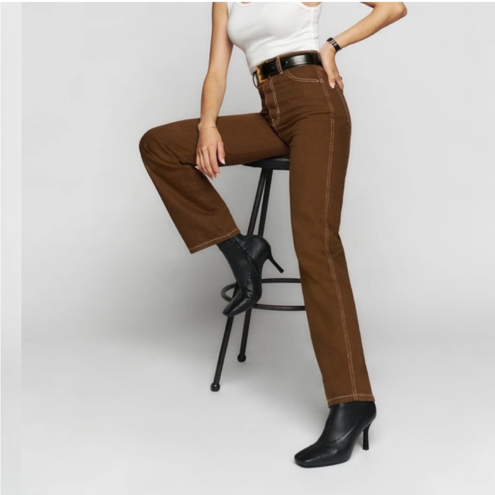 Reformation Cowboy High Rise Straight Jeans Chocolate Womens Size 23 - Picture 4 of 13